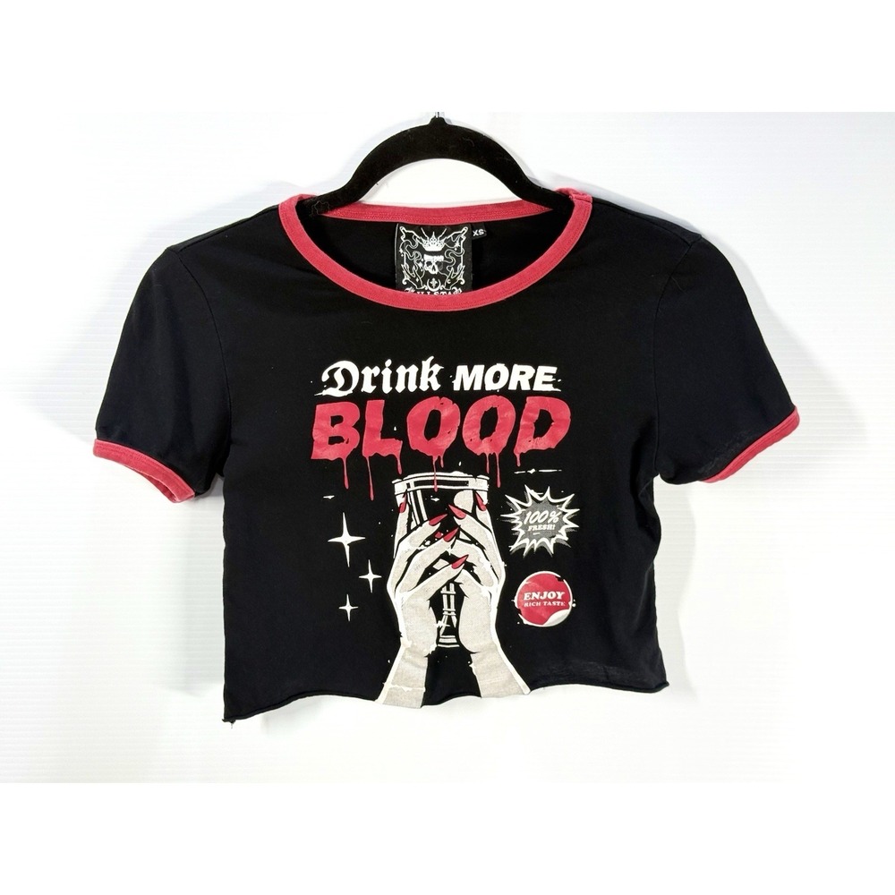 Killstar Drink More Blood Ringer Crop Top Size XS Gothic Punk Vampire Alt Grunge